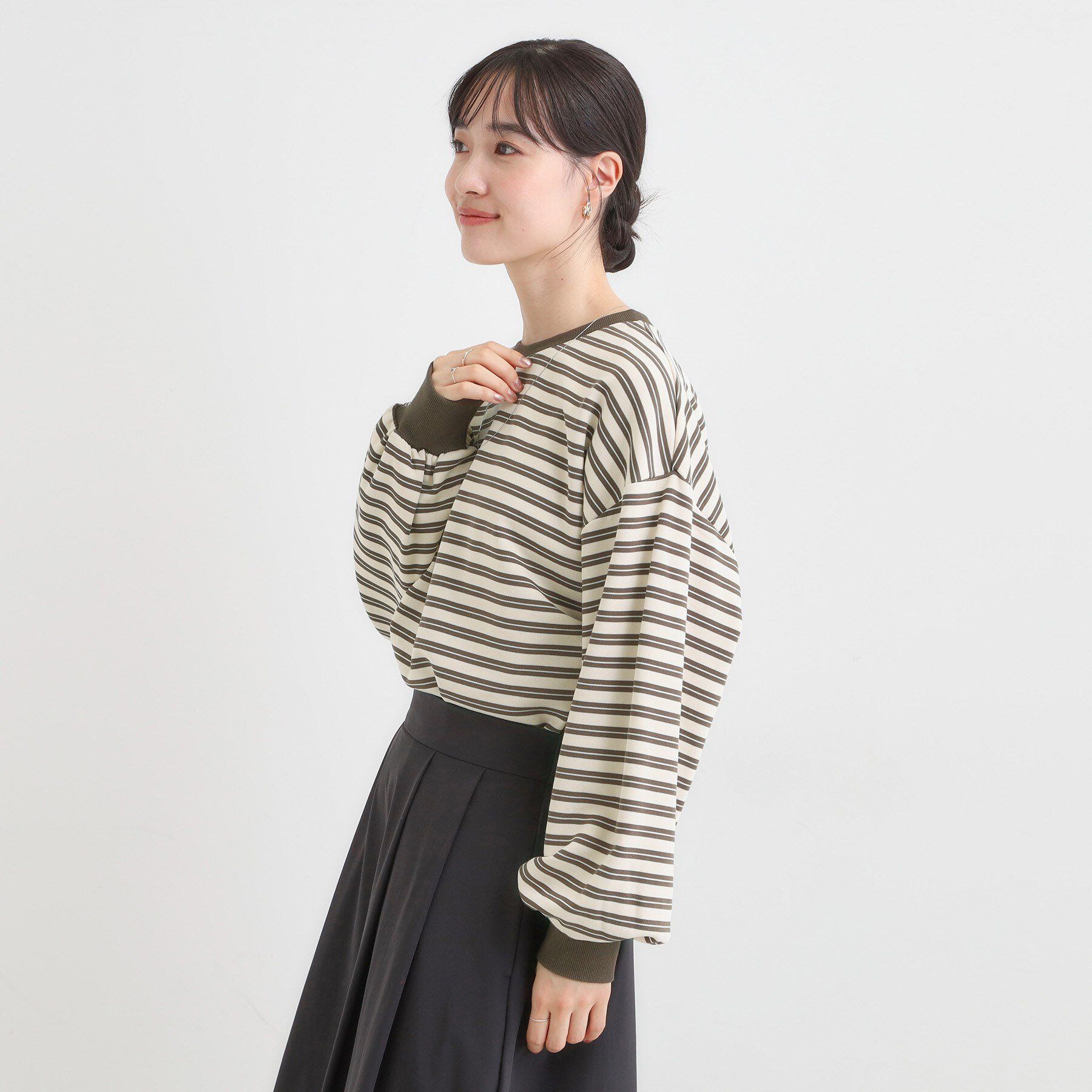 SHOO･LA･RUE「【S-LL/洗濯機可】マルチボーダー ミニ裏毛トップス」|Tシャツ・カットソー|