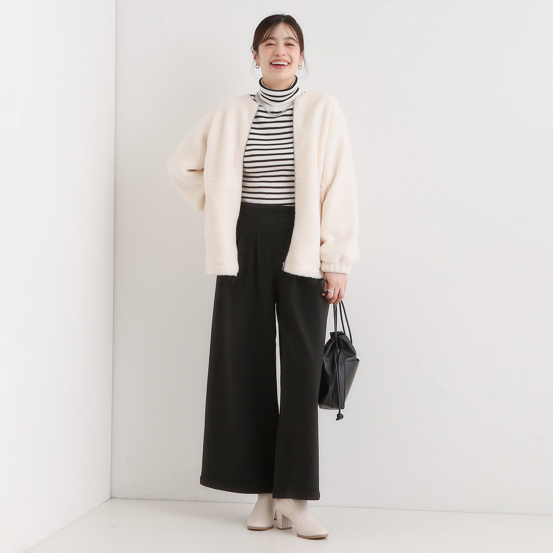 SHOO･LA･RUE「【洗濯機可】即サマになる ノーカラー ボアブルゾン」|ブルゾン・スタジャン|