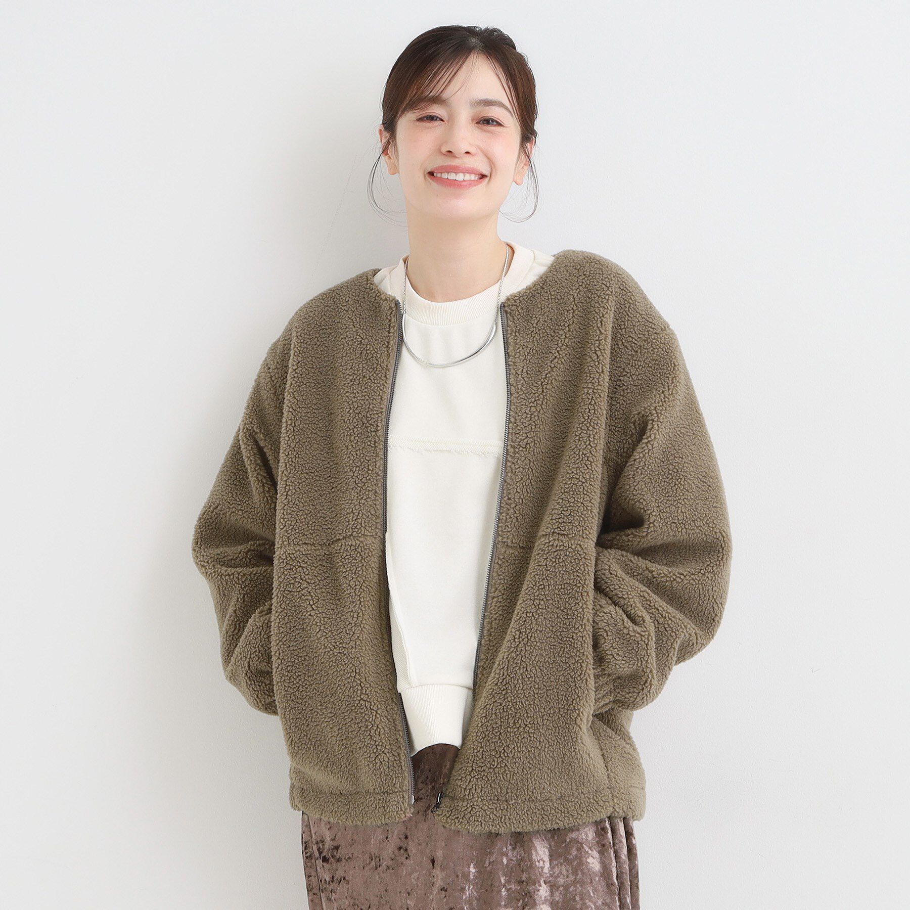 SHOO･LA･RUE「【洗濯機可】即サマになる ノーカラー ボアブルゾン」|ブルゾン・スタジャン|