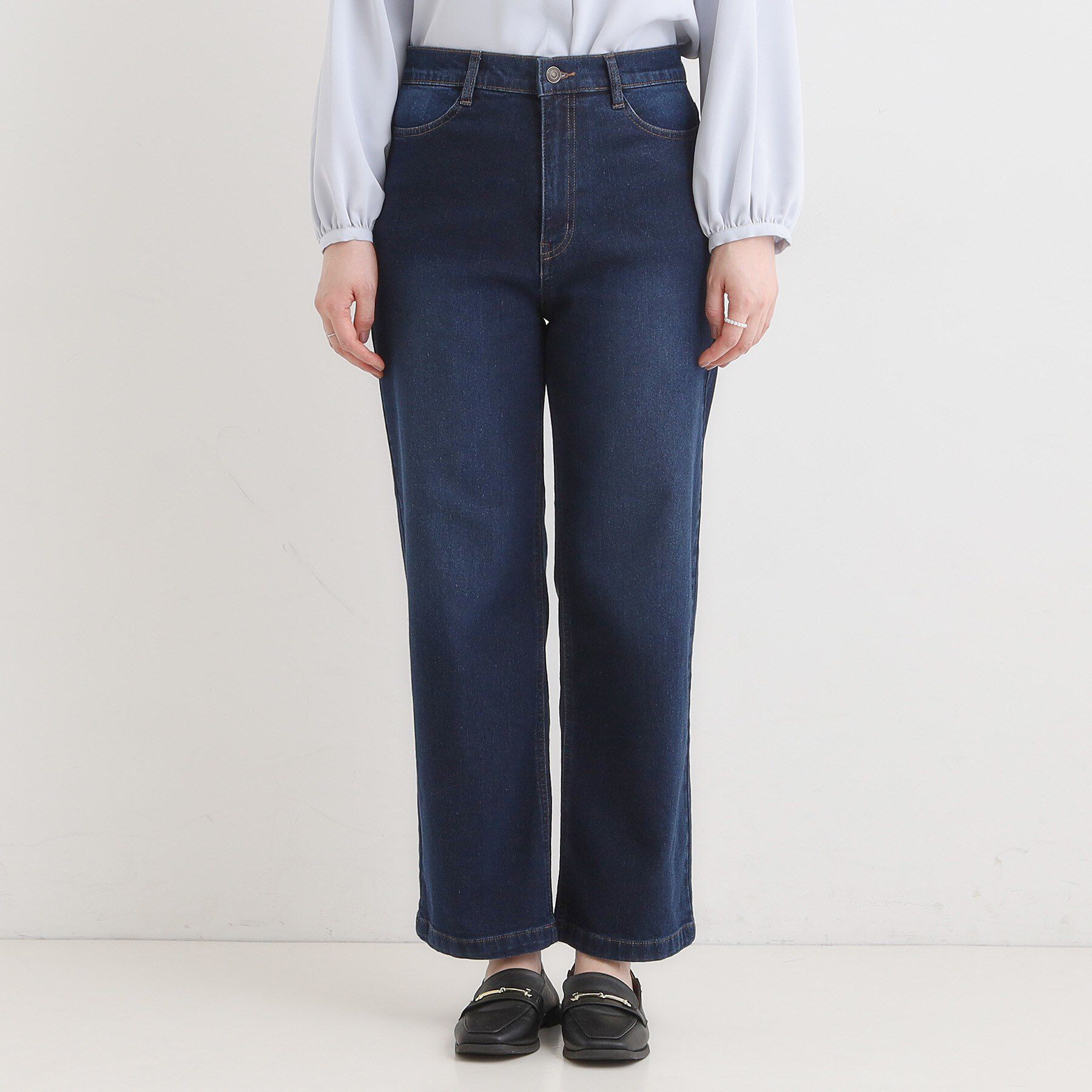 SHOO･LA･RUE「【あったか/SS-LL】裏微起毛 ストレートデニムパンツ」|デニム|