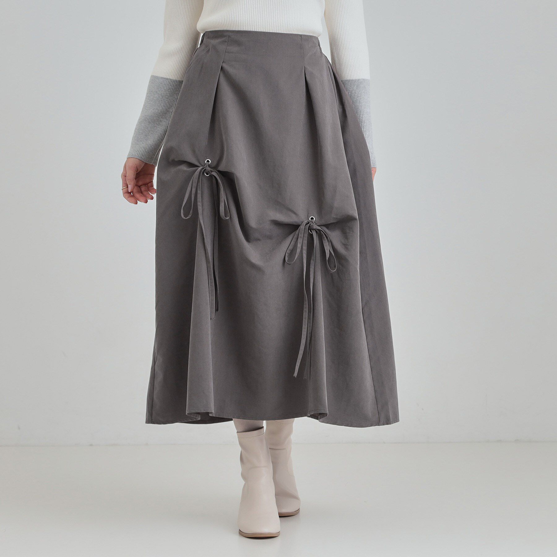 SHOO･LA･RUE「リボンタック ピーチ起毛 フレアスカート」|スカート|