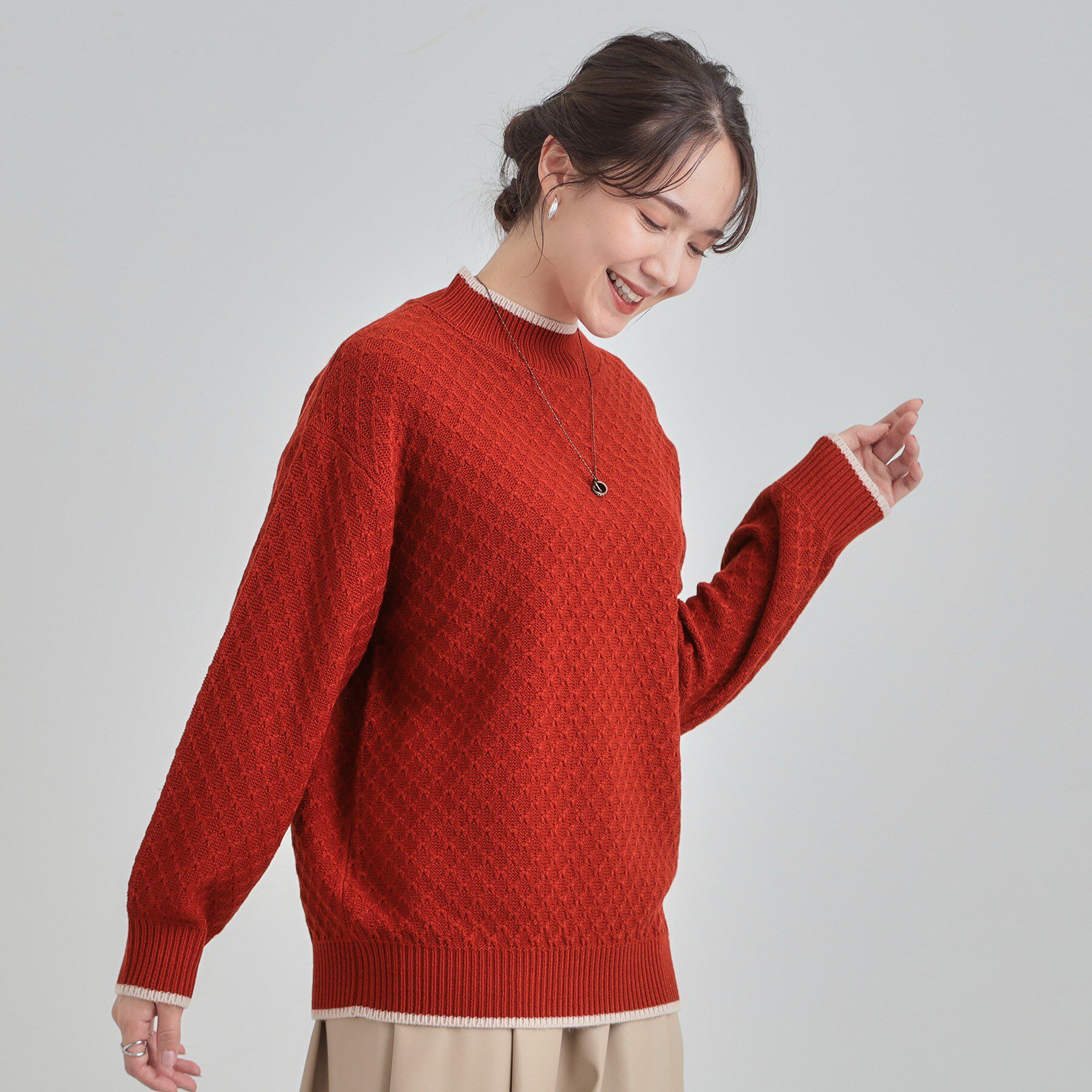 SHOO･LA･RUE「【洗濯機可/毛玉レス】配色がアクセント ダイヤ柄ゆるニット」|ニット・セーター|