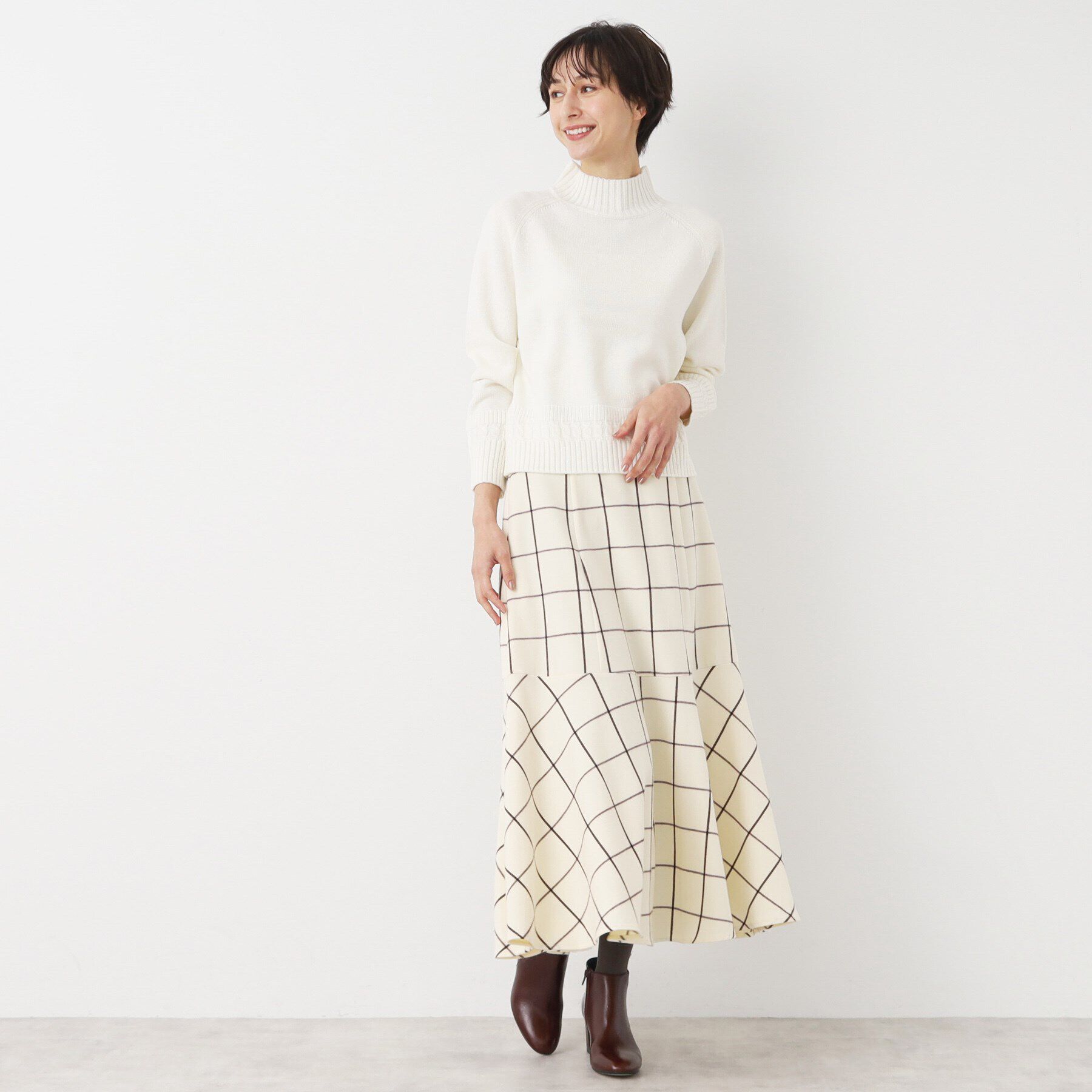 Dessin「【後ろゴム・洗える】起毛チェック柄切り替えフレアスカート（XS～L）」|スカート|