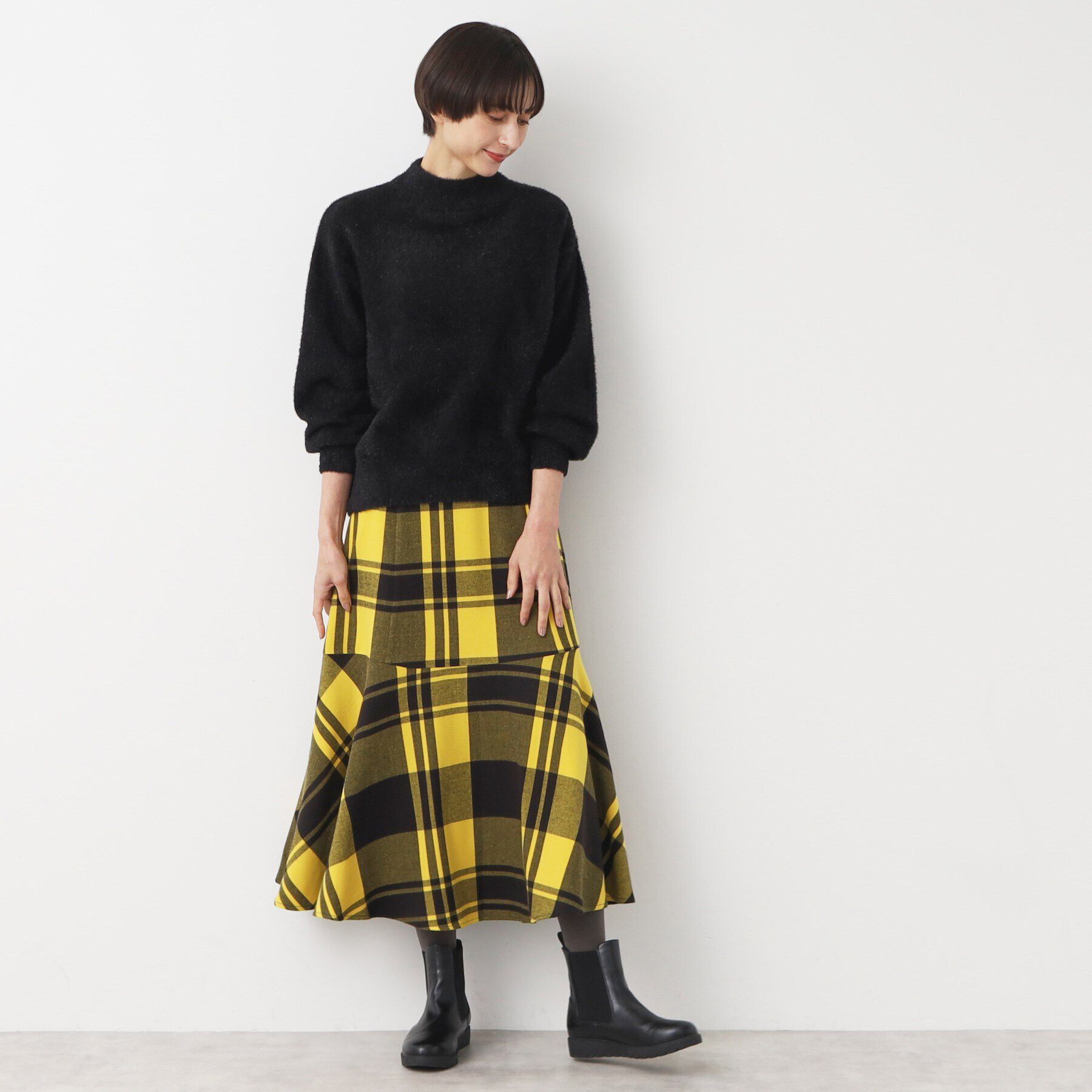 Dessin「【後ろゴム・洗える】起毛チェック柄切り替えフレアスカート（XS～L）」|スカート|