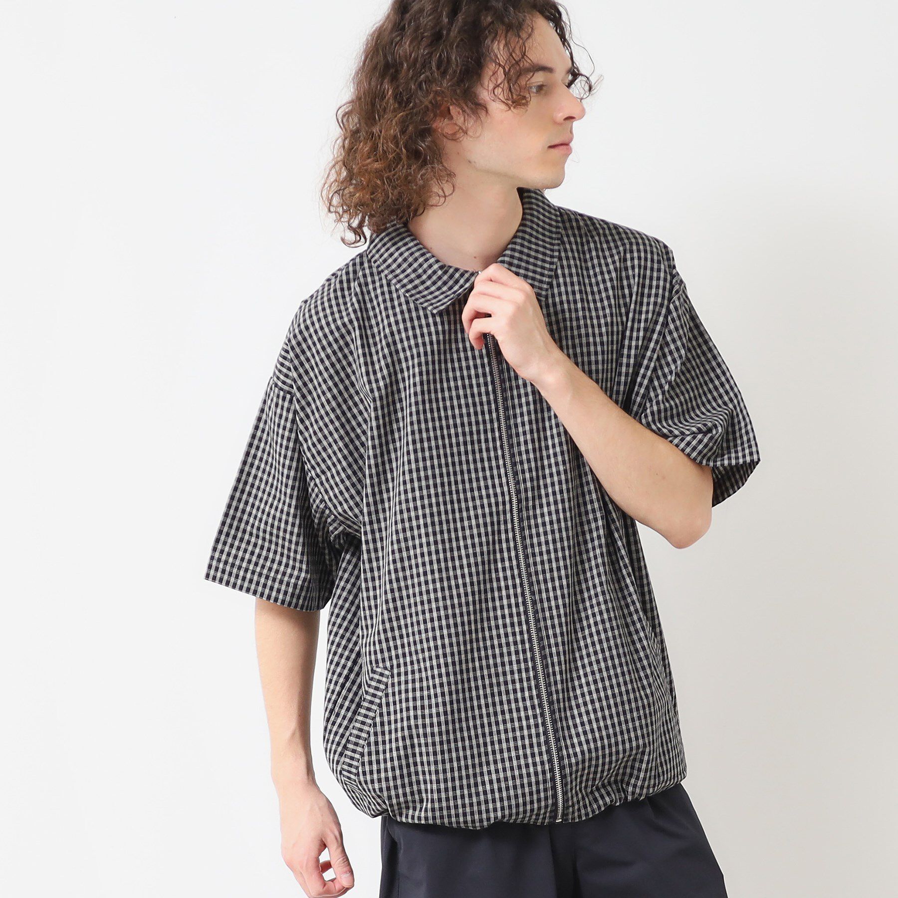 Dessin「【洗える】チェック柄ハーフスリーブブルゾン」|ブルゾン・スタジャン|