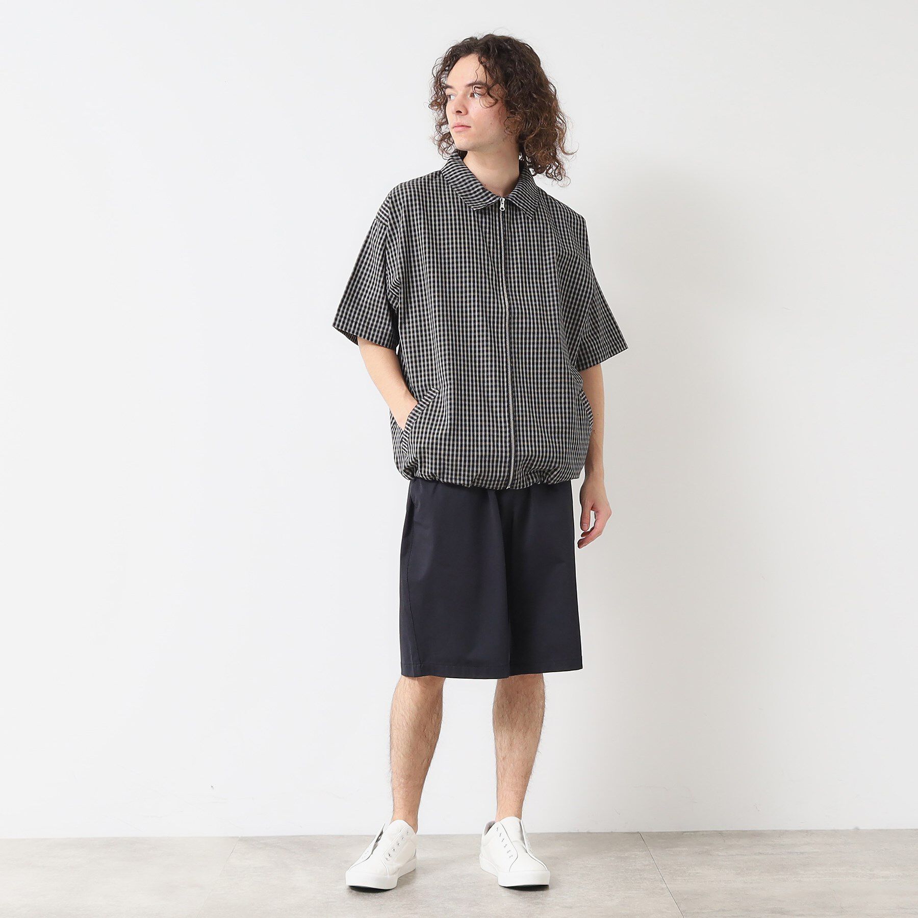 Dessin「【洗える】チェック柄ハーフスリーブブルゾン」|ブルゾン・スタジャン|