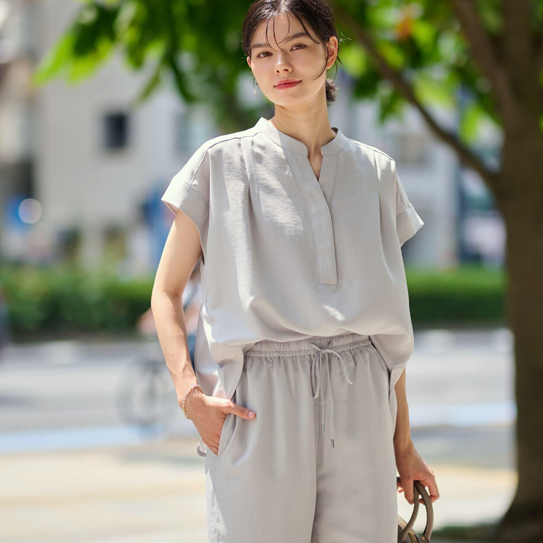 Dessin「【2点セット/ウエストゴム/洗える】スキッパ―シャツ＆ストレートパンツセット」|スーツ|