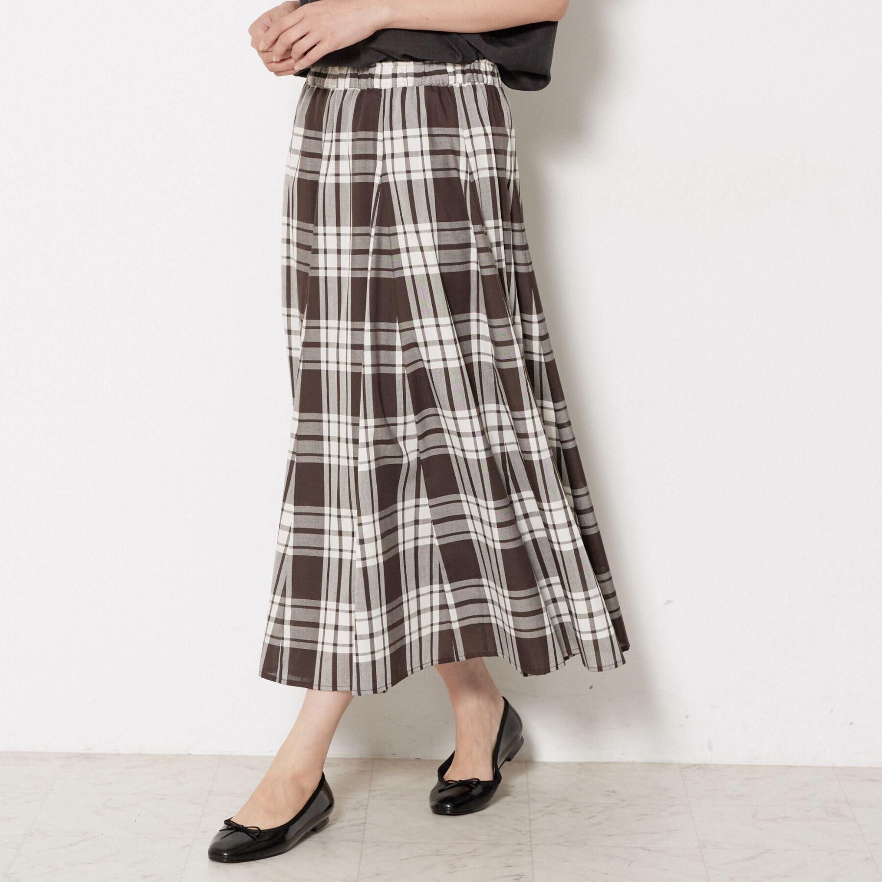 Dessin「【ウエストゴム/洗える】映えチェック柄スカート（XS~L）」|スカート|ブラウン(244)