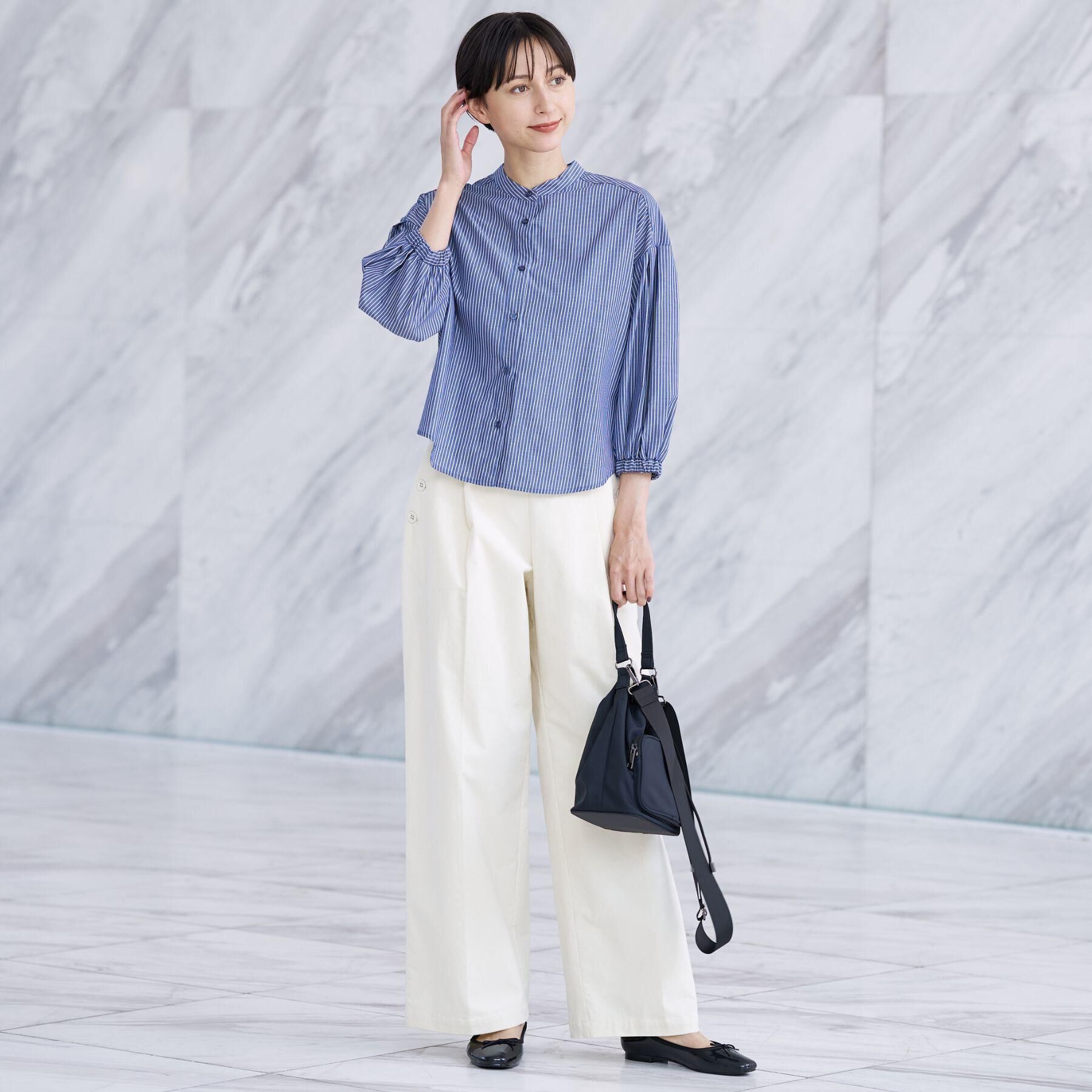 Dessin「【洗える】ストライプギャザー袖ブラウス」|シャツ・ブラウス|