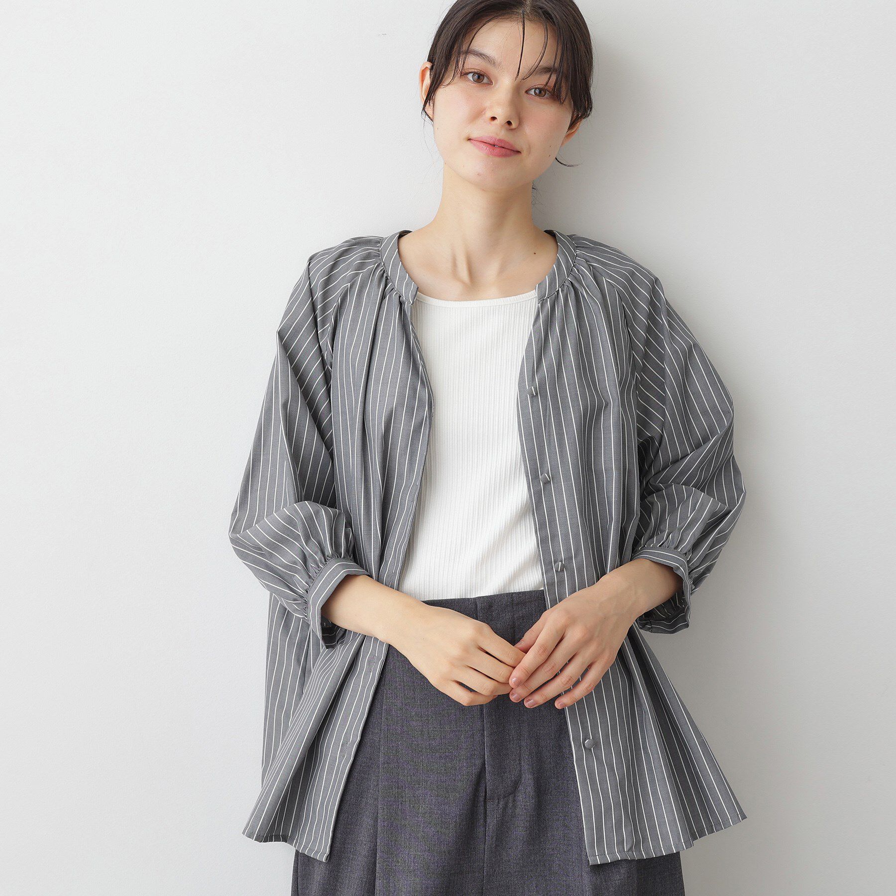 Dessin「【洗える】ストライプカフス袖ブラウス」|シャツ・ブラウス|