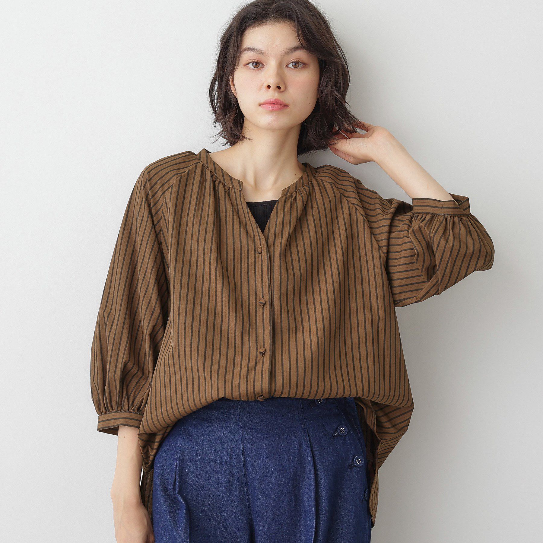 Dessin「【洗える】ストライプカフス袖ブラウス」|シャツ・ブラウス|