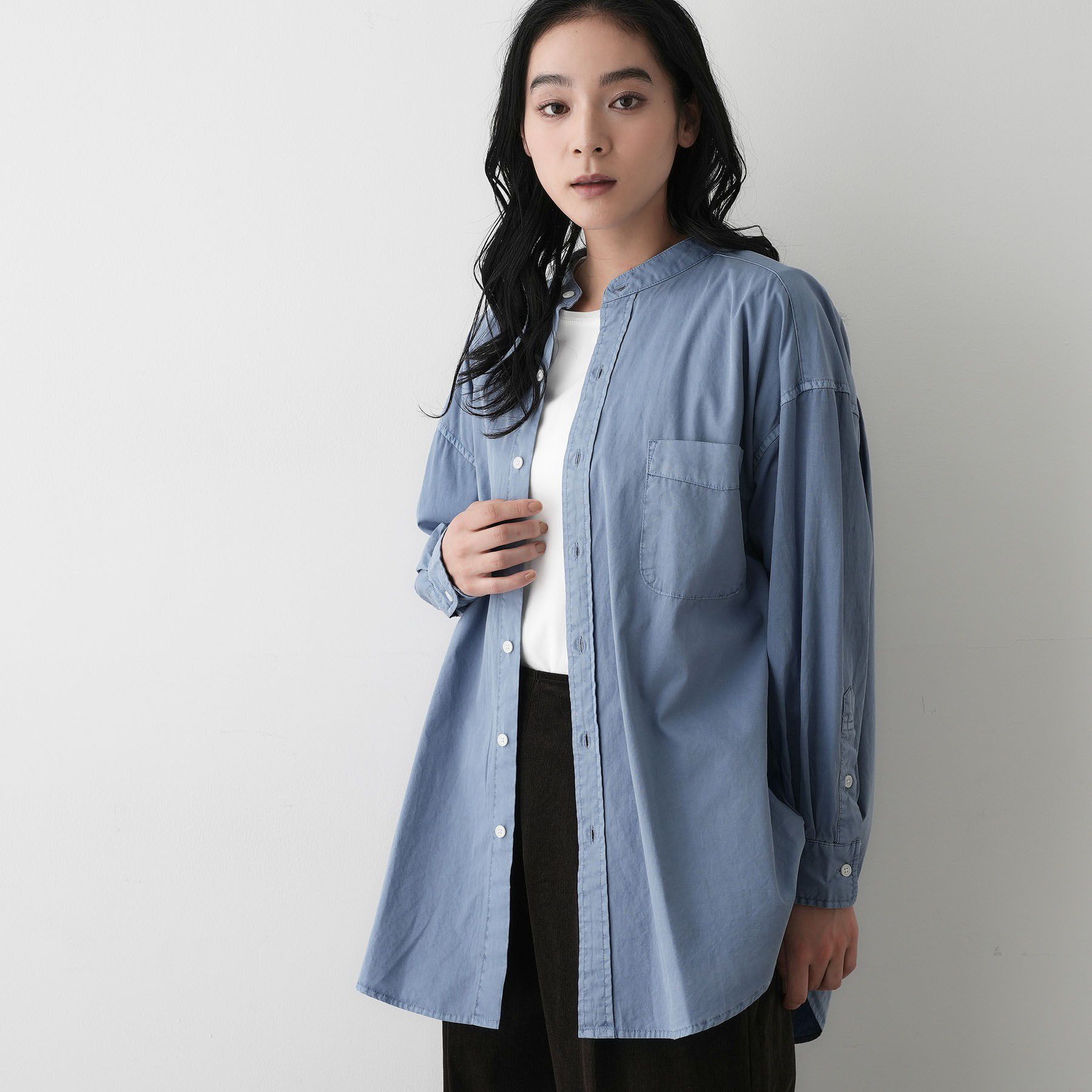 Dessin「【洗える】ピグメントバンドカラーシャツ」|シャツ・ブラウス|