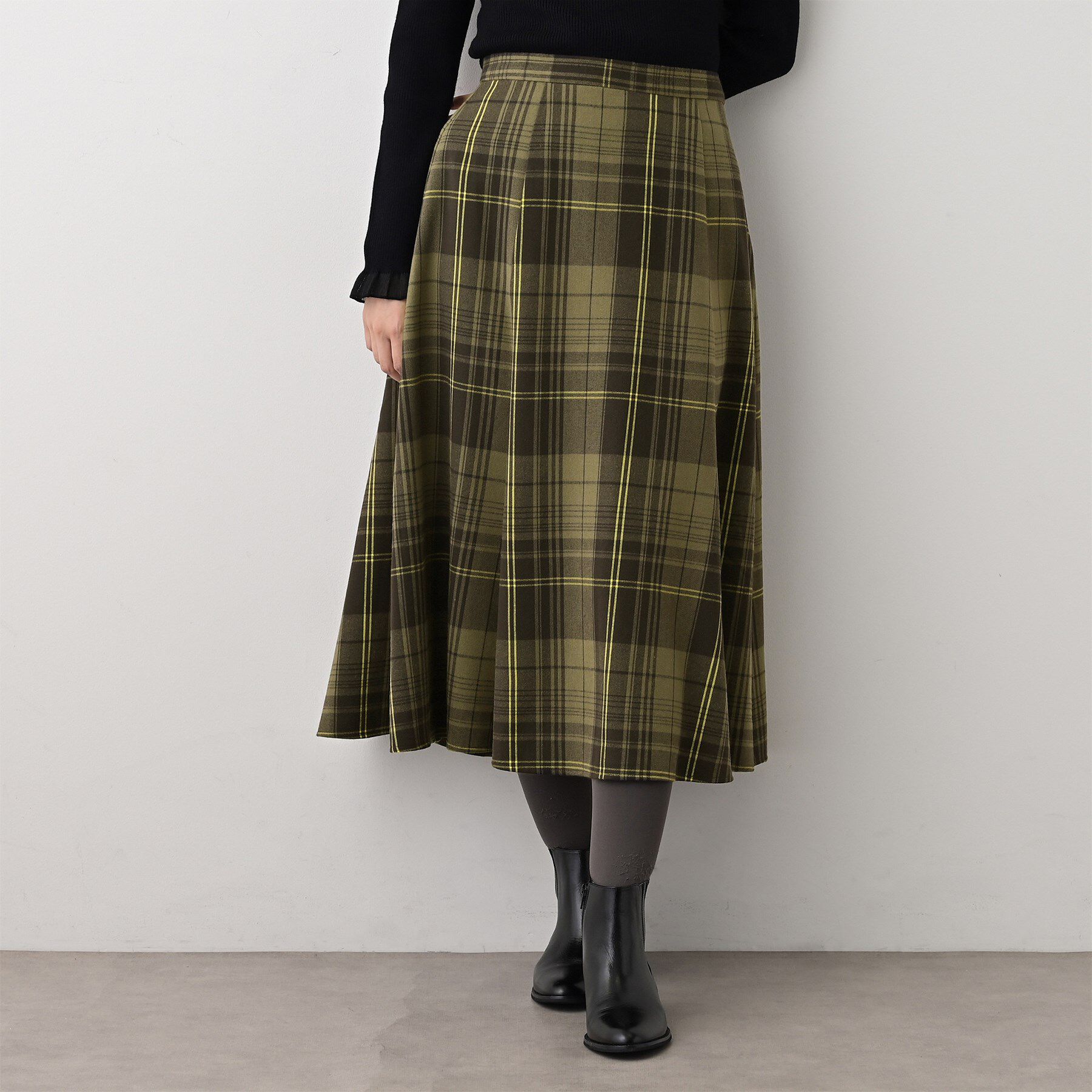 Dessin「【洗える】チェック柄起毛フレアスカート」|スカート|カーキ(327)