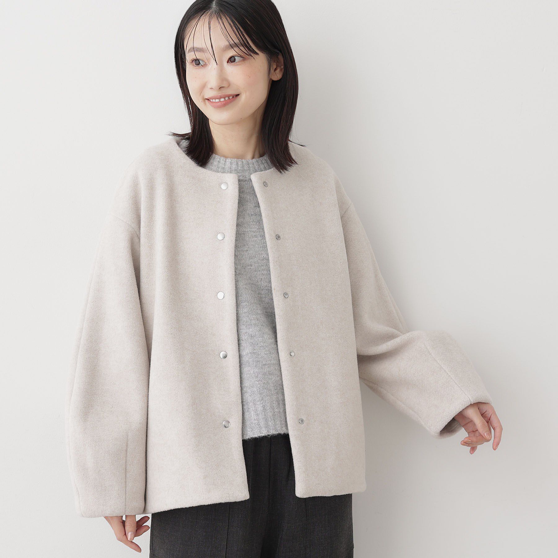 Dessin「メランジ起毛ジャケット」|ノーカラーコート|グレージュ(050)