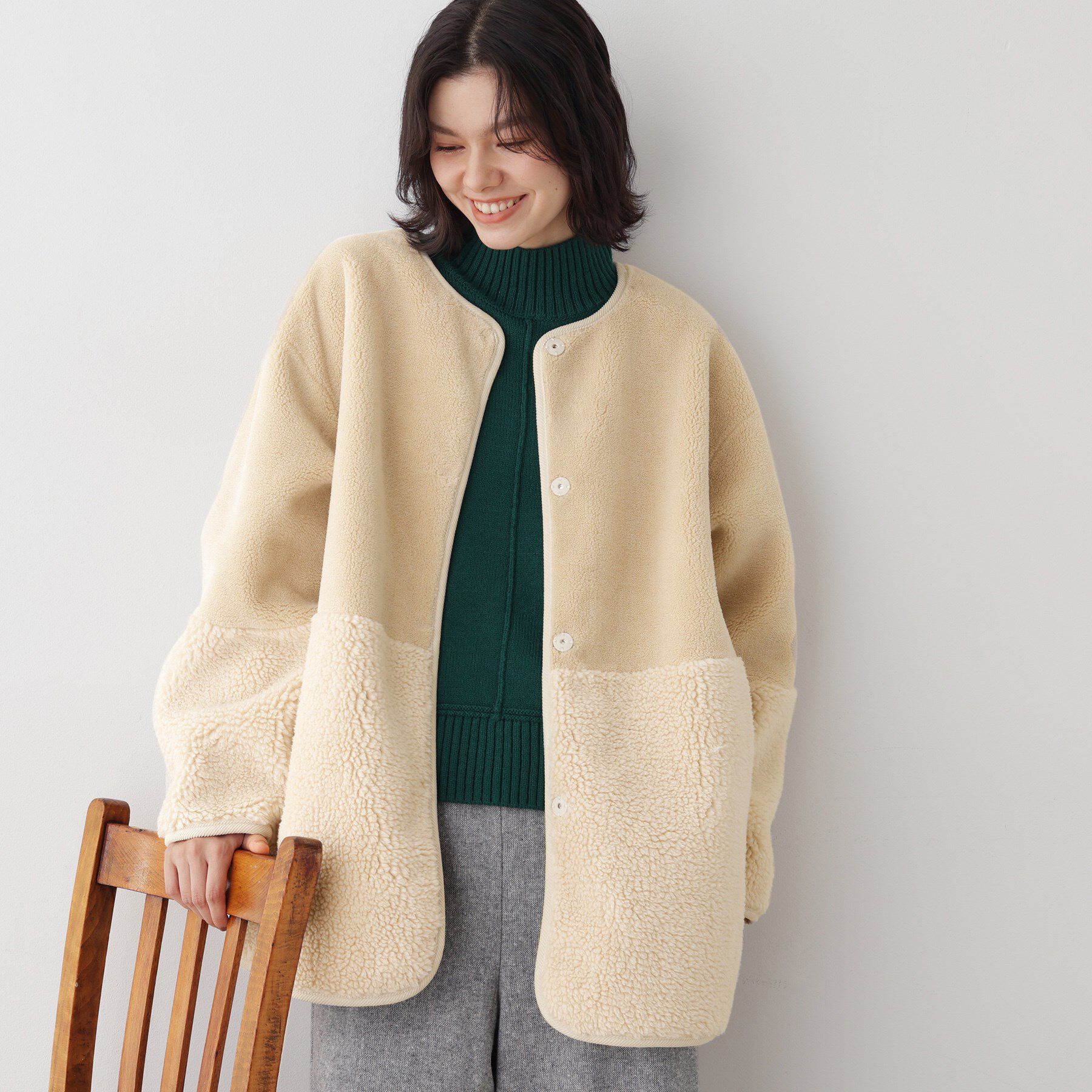 Dessin「【2WAY】フェイクムートンコート」|ノーカラーコート|