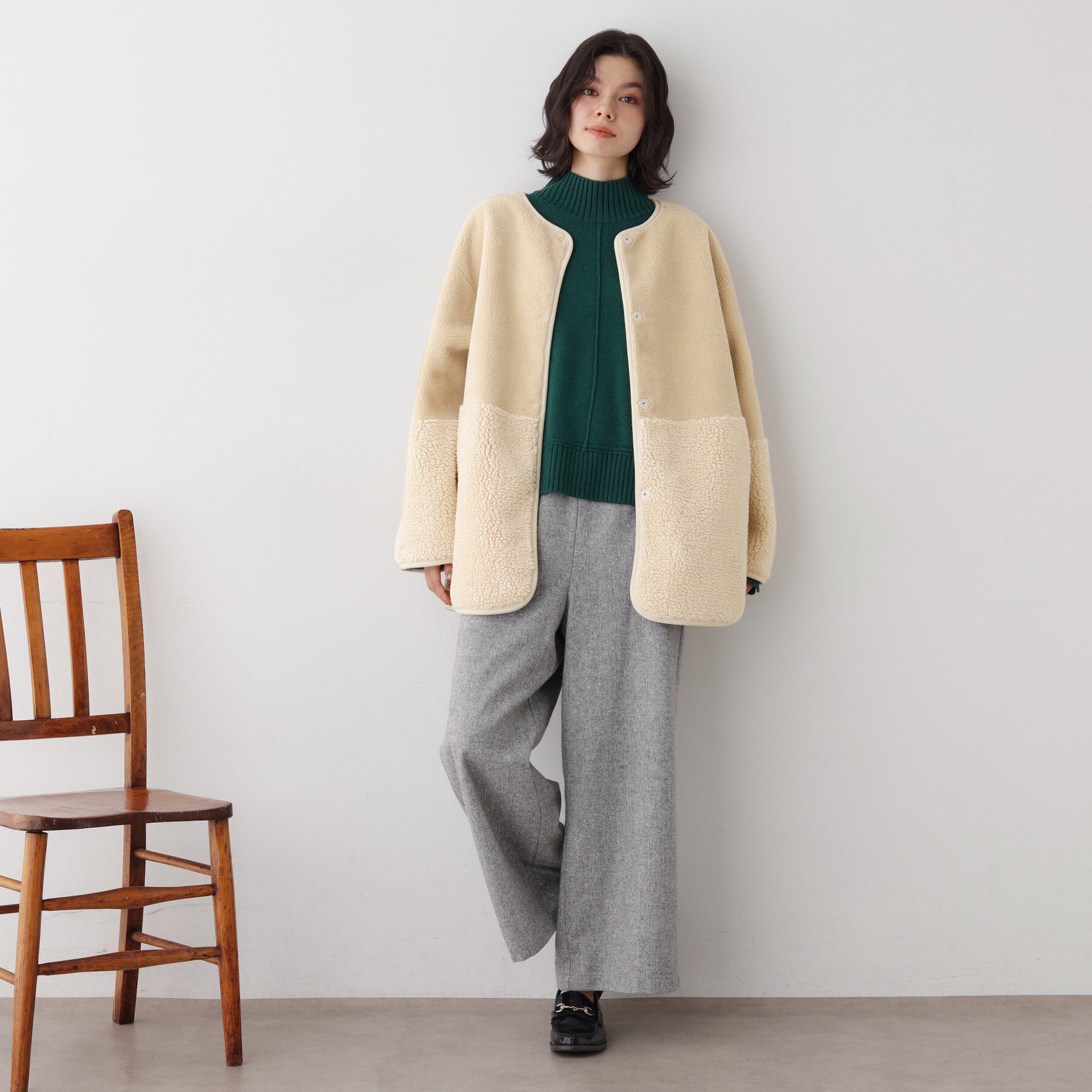 Dessin「【2WAY】フェイクムートンコート」|ノーカラーコート|