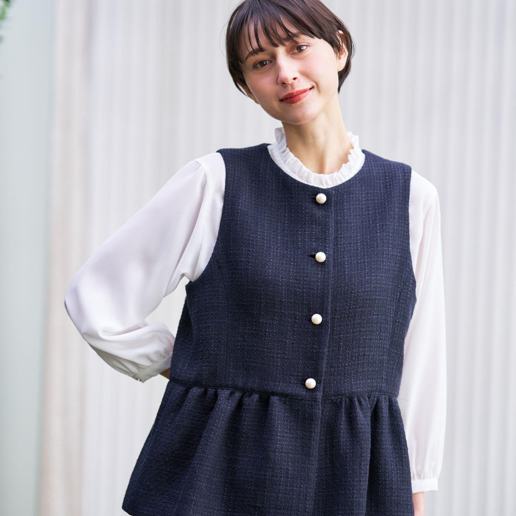 Dessin「【入卒/セレモニー】パール調ボタンベスト」|ベスト・ジレ|ネイビー(094)