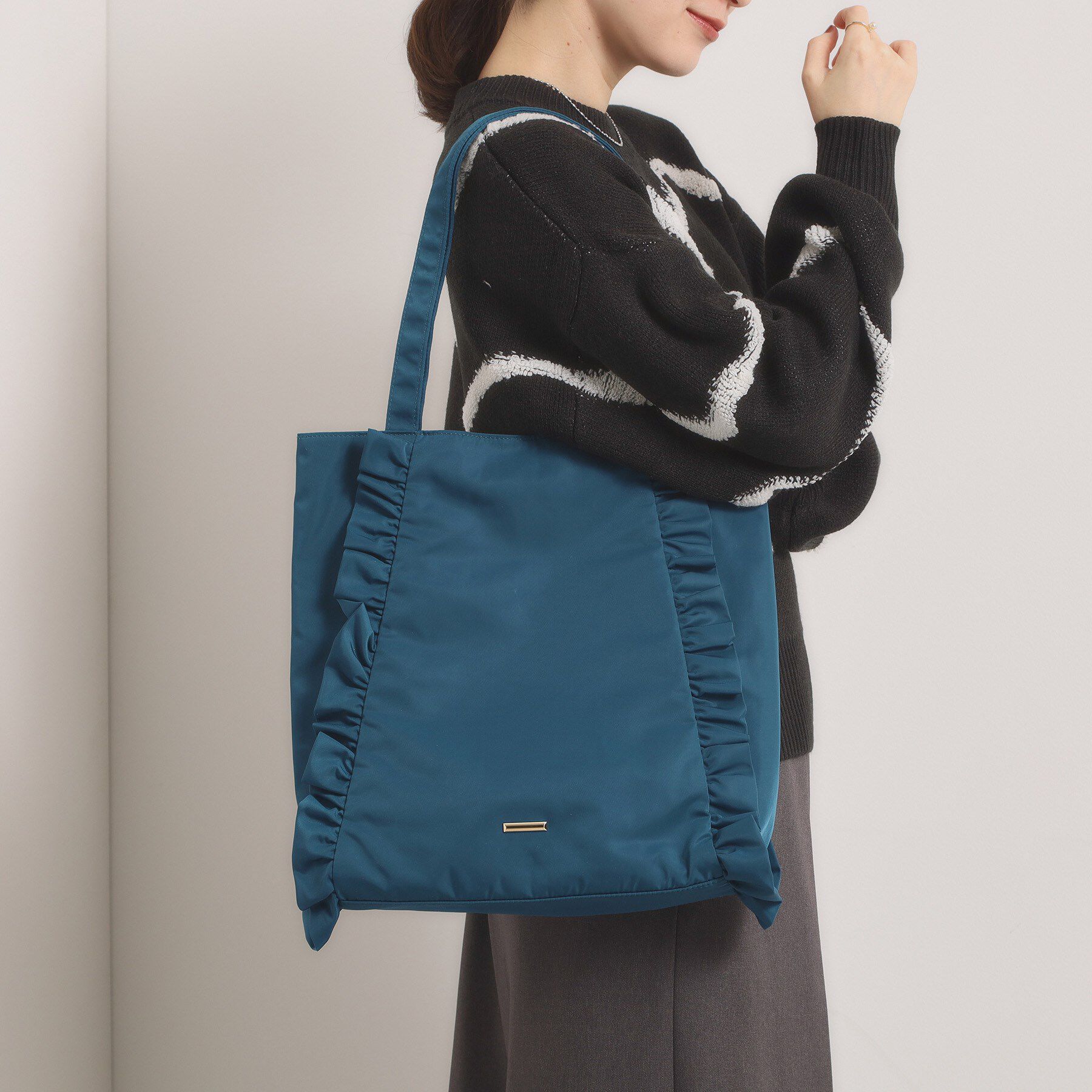 ITS&rsquo;DEMO「【A4対応】フリルトート」|トートバッグ|ブルーグリーン(09