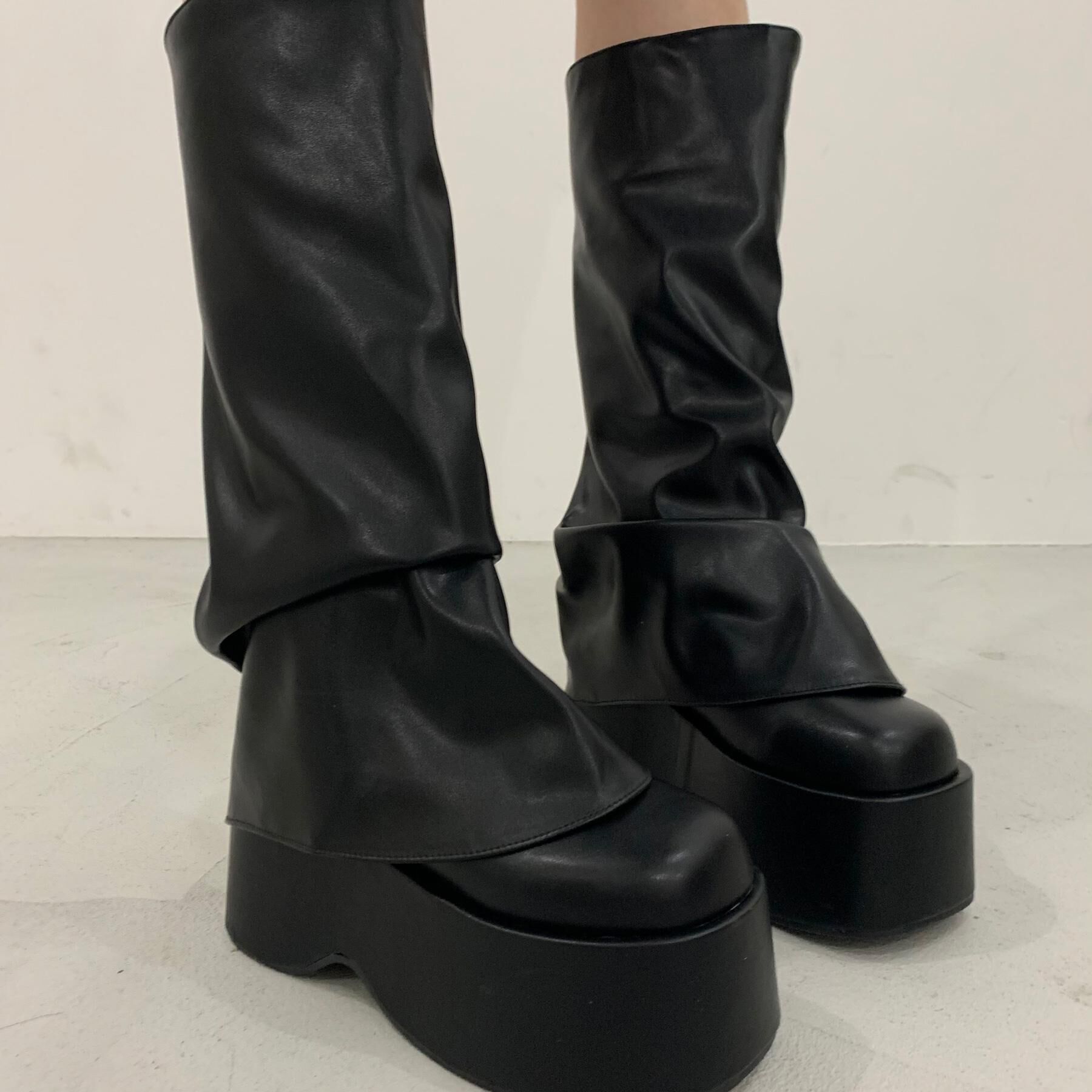 csT&P「厚底ブーツカバーロングブーツ」|ショートブーツ|ブラック(019)