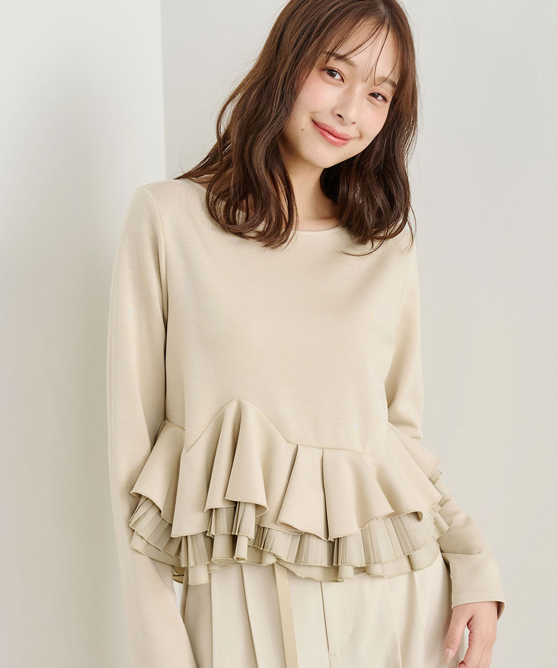 COCO DEAL「ランダムフリルペプラムトップス」|Tシャツ・カットソー|ベージュ