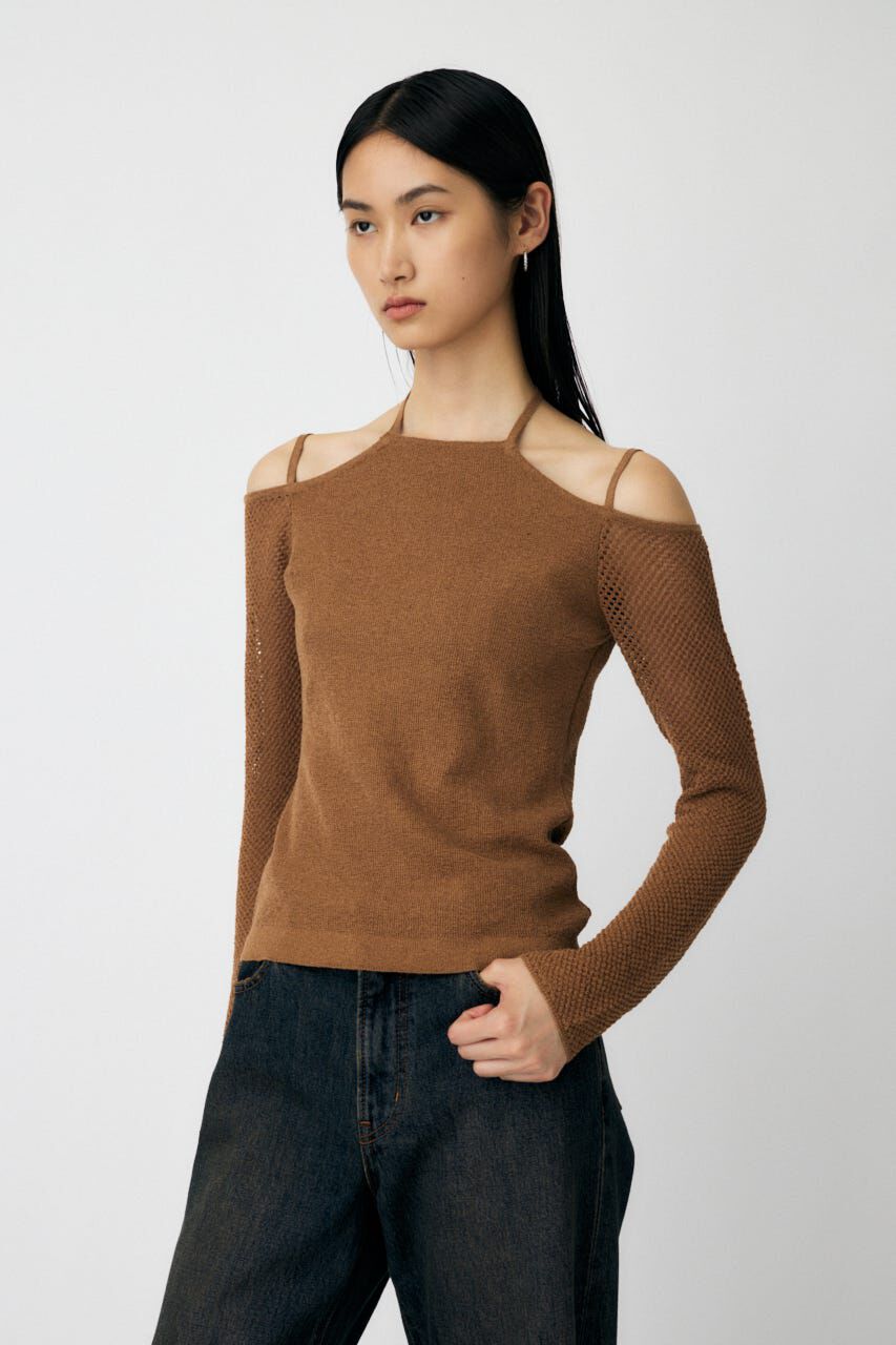 MOUSSY「OPEN SHOULDER HALTER ニットトップス」|ニット・セーター|