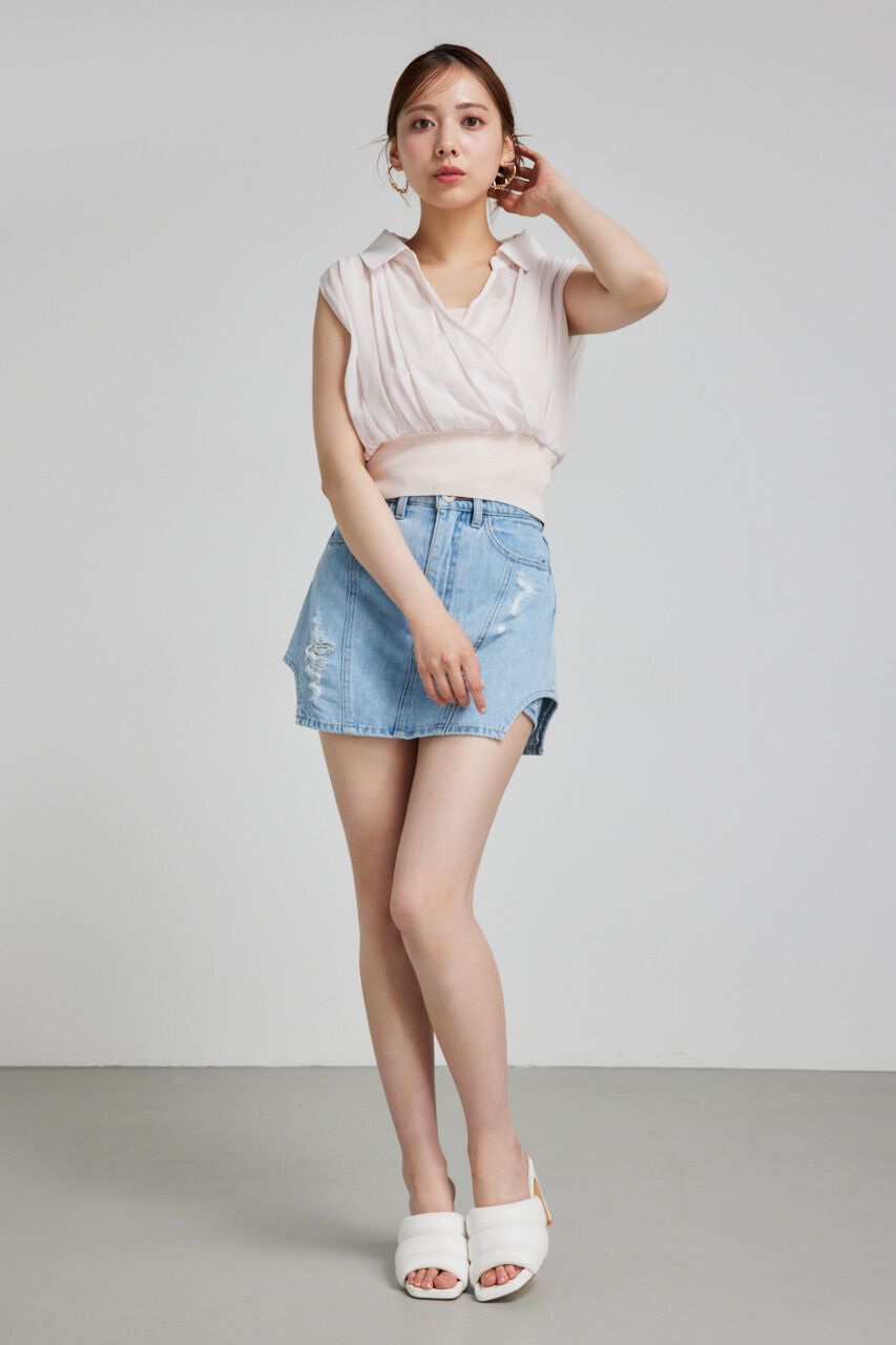 rienda「シフォンシャツレイヤードニットトップス」|シャツ・ブラウス|