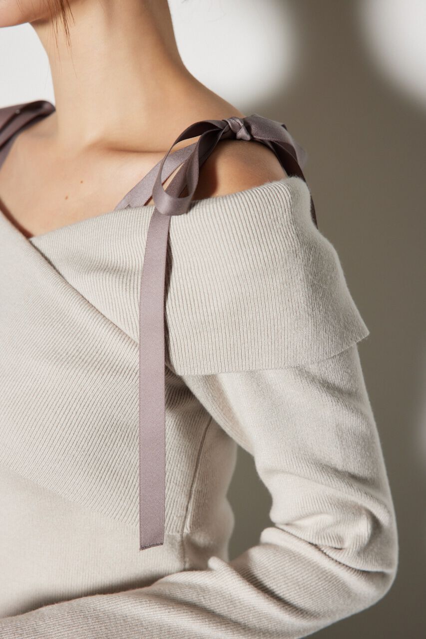 rienda「2WAYショルダーリボンクロス ニット トップス」|ニット・セーター|