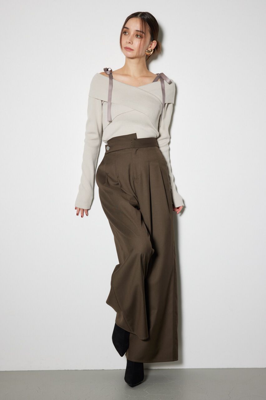 rienda「2WAYショルダーリボンクロス ニット トップス」|ニット・セーター|