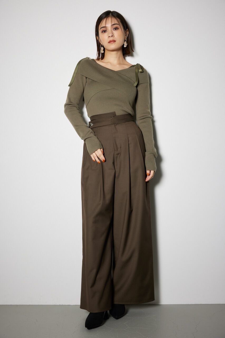 rienda「2WAYショルダーリボンクロス ニット トップス」|ニット・セーター|