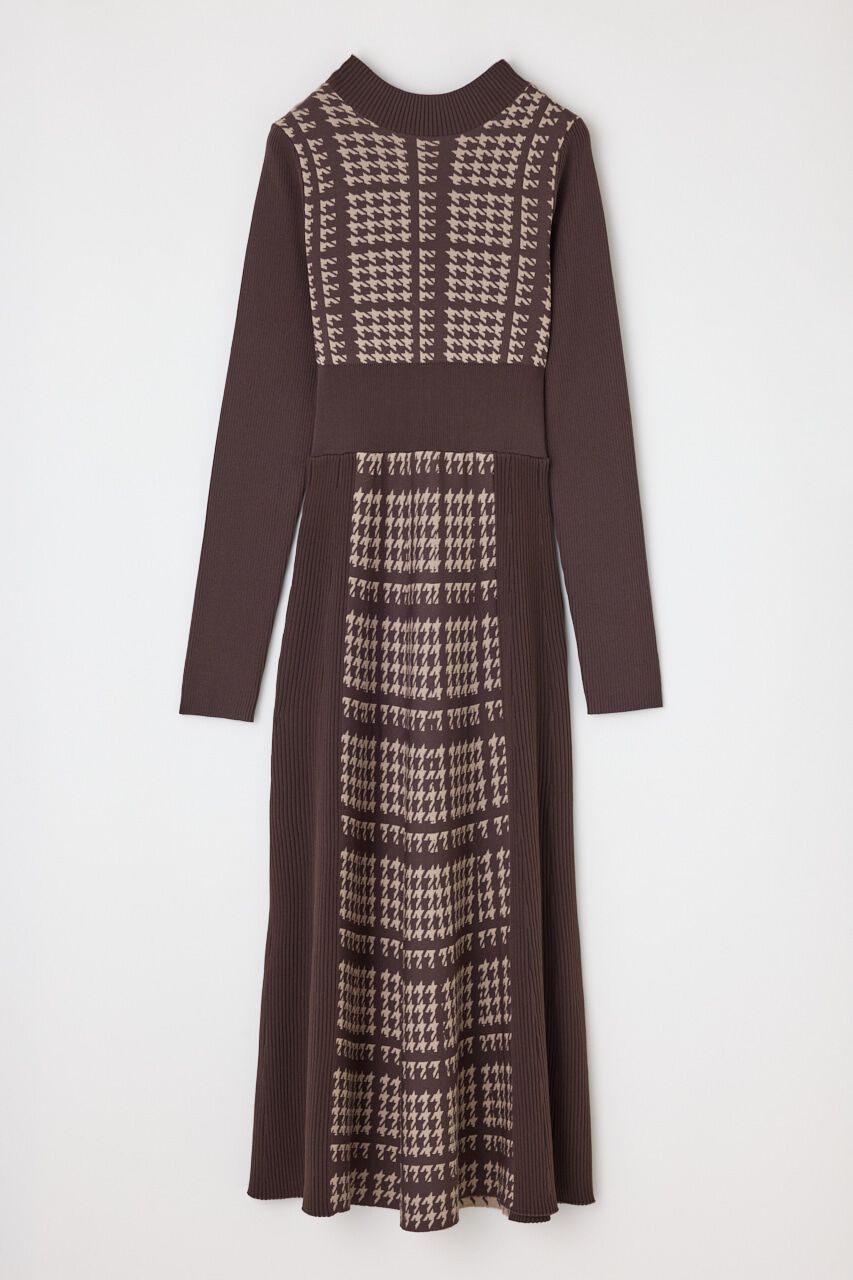 rienda「千鳥柄バックリボンフレアニットワンピース」|ワンピース|BRN