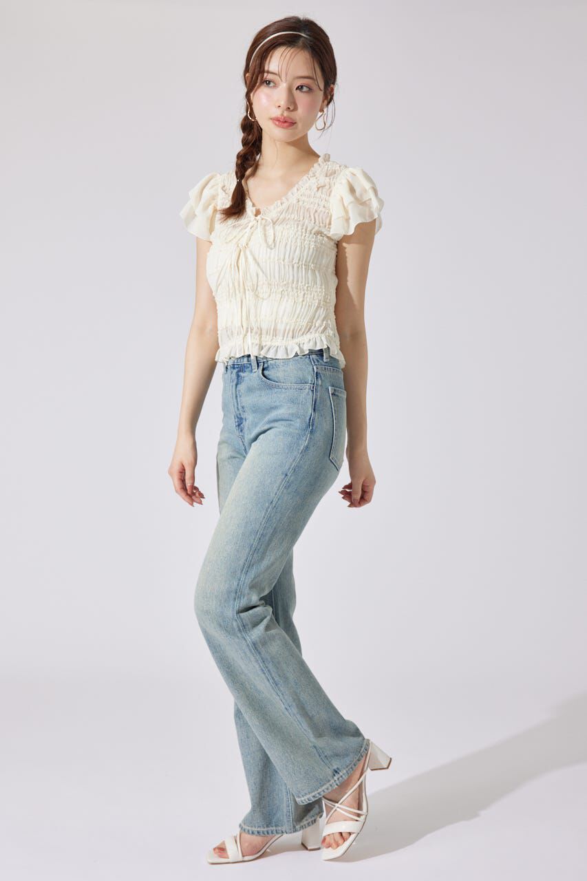 rienda「Shapely Makeジャストウエストデニムパンツ」|デニム|