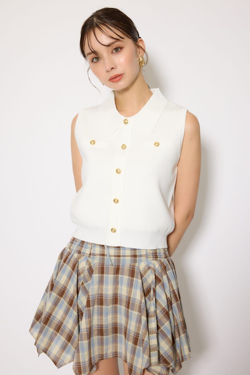 rienda「ノースリゴールドボタンニットトップス」|シャツ・ブラウス|