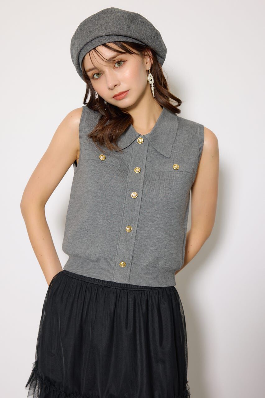 rienda「ノースリゴールドボタンニットトップス」|シャツ・ブラウス|