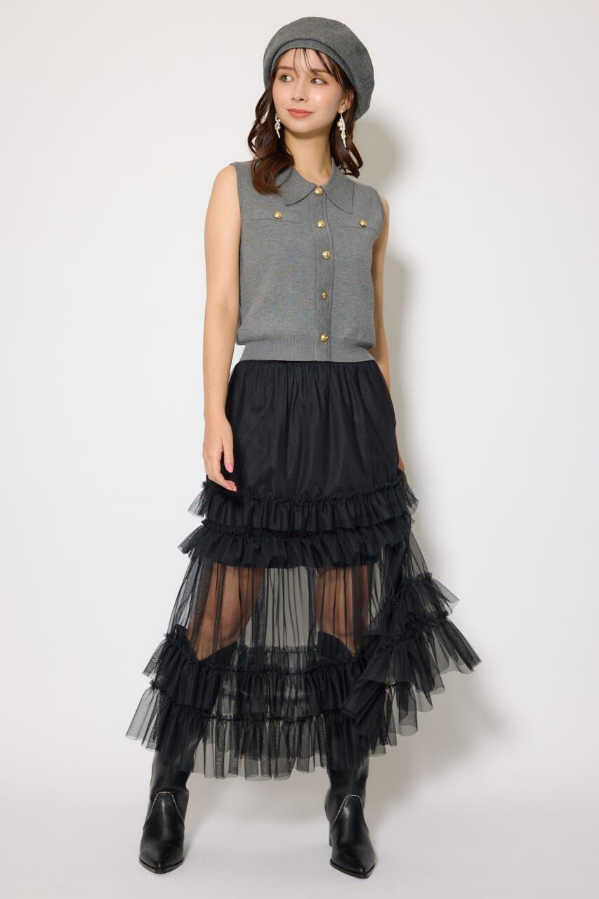 rienda「ノースリゴールドボタンニットトップス」|シャツ・ブラウス|