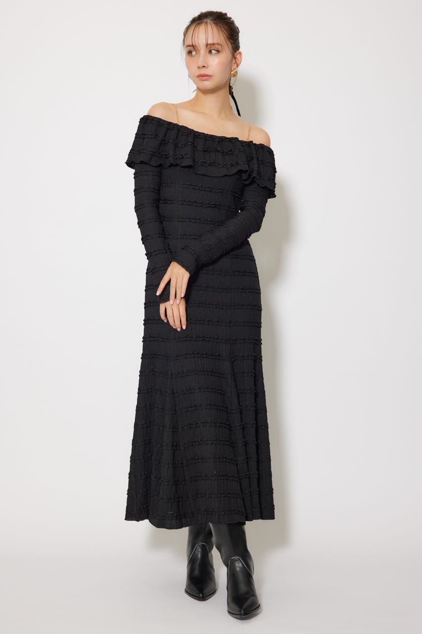 rienda「レースカットオフショルワンピース」|ワンピース|BLK