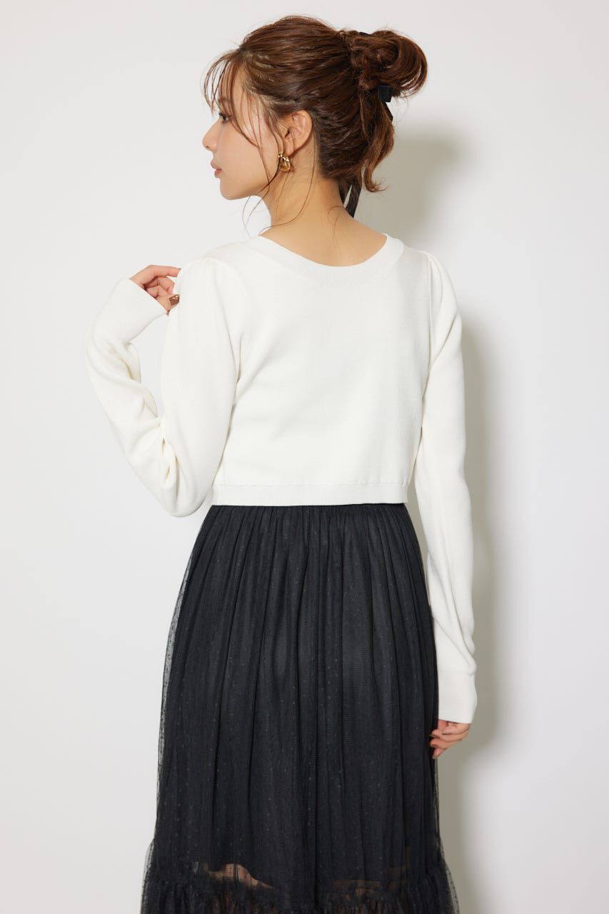 rienda「ニットカーディガンセットドットチュールフレアワンピース」|ワンピース|