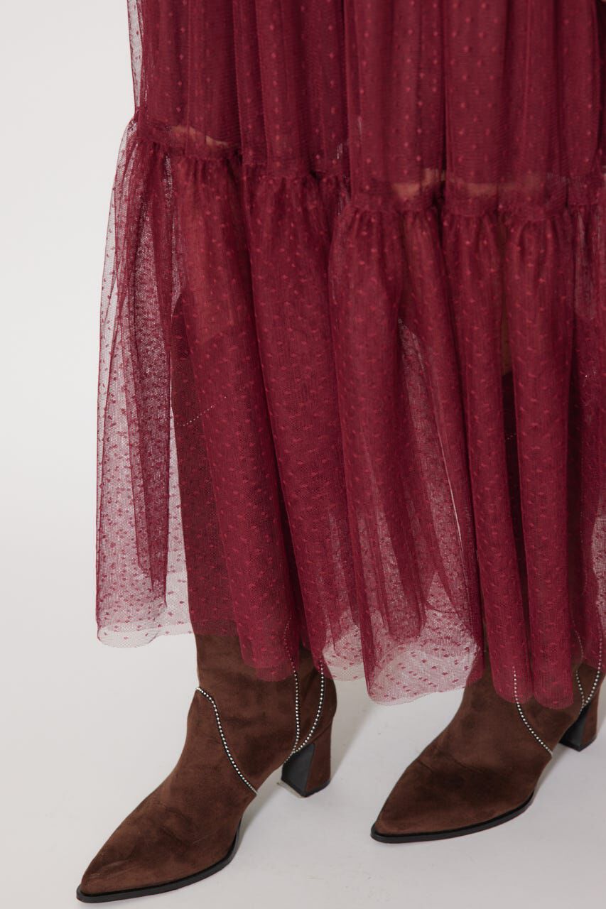 rienda「ニットカーディガンセットドットチュールフレアワンピース」|ワンピース|