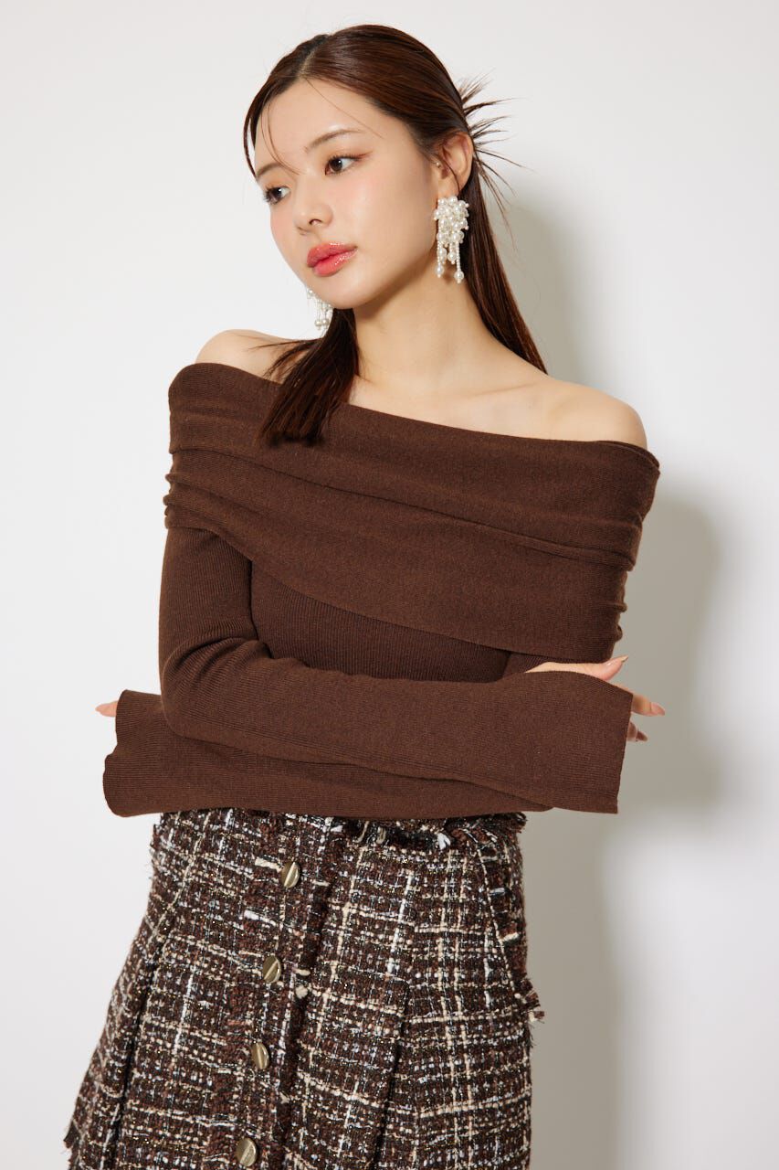 rienda「オフショルギャザーニットトップス」|ニット・セーター|