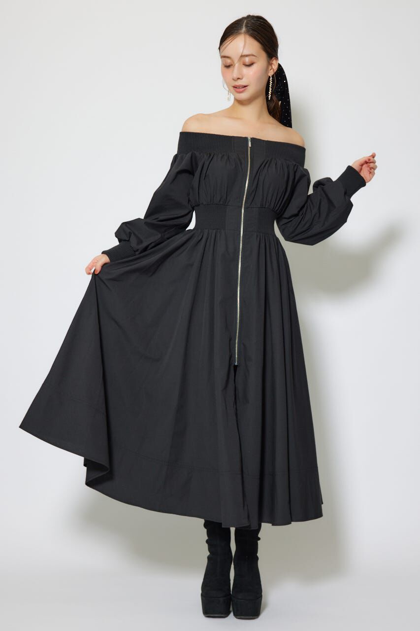 rienda「MA-1オフショルロングスリーブワンピース」|ワンピース|BLK