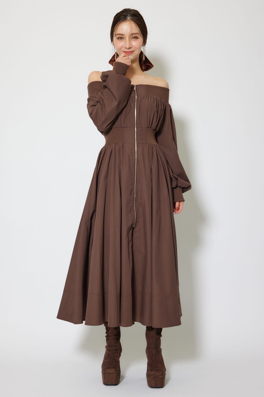 rienda「MA-1オフショルロングスリーブワンピース」|ワンピース|BRN