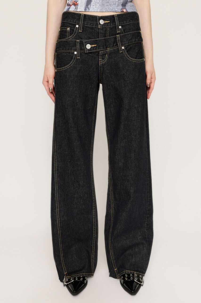 SLY「DOUBLE BELT WIDE FLARE PT-C」|デニム|