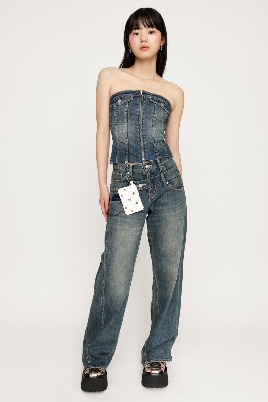 SLY「DOUBLE BELT WIDE FLARE PT-C」|デニム|