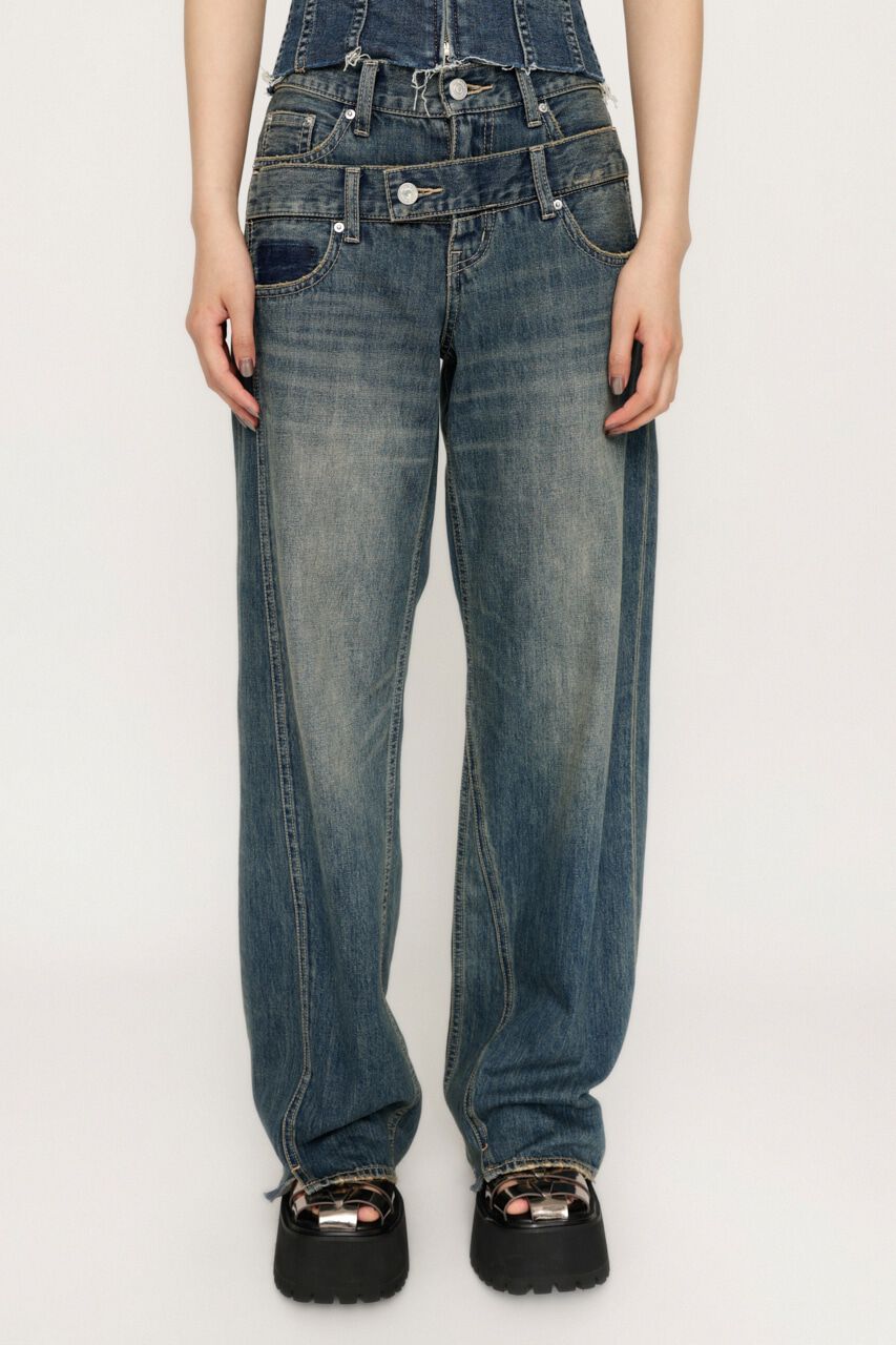 SLY「DOUBLE BELT WIDE FLARE PT-C」|デニム|