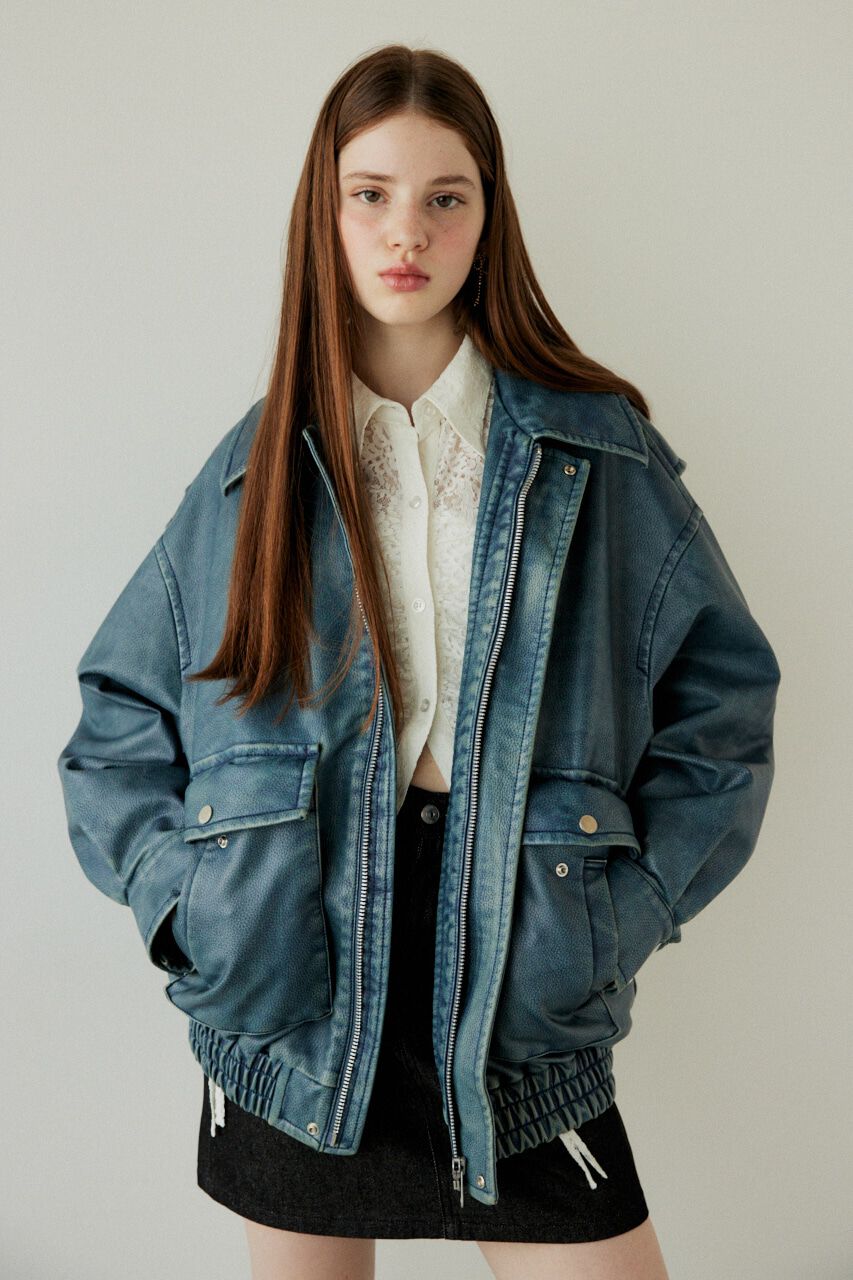 SLY「AGING F／LEATHER FLIGHT ジャケット」|ブルゾン・スタジャン|