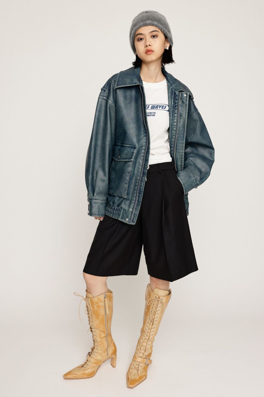 SLY「AGING F／LEATHER FLIGHT ジャケット」|ブルゾン・スタジャン|