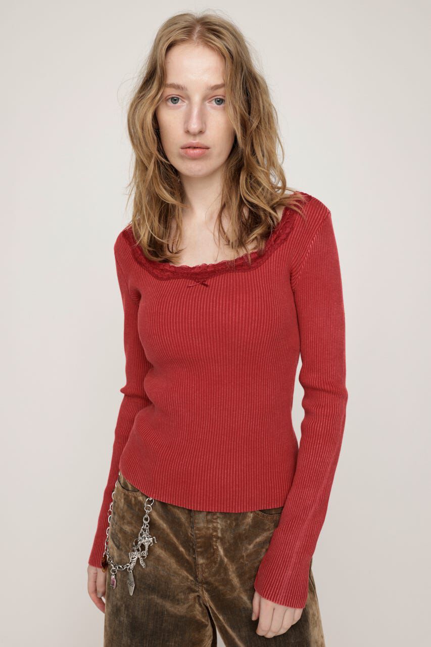 SLY「LACE DOCKING トップス」|ニット・セーター|RED