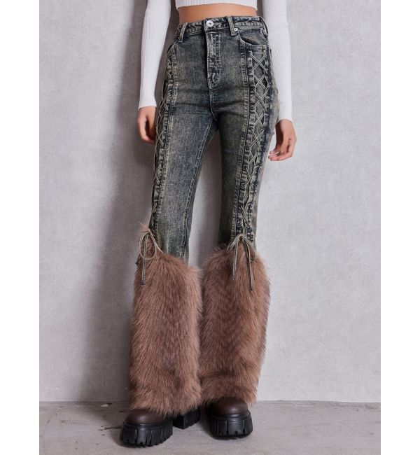 GYDA「ハイウエスト LEG 2WAY ECO FURサイドレースアップフレアデニムパンツ」|デニム|