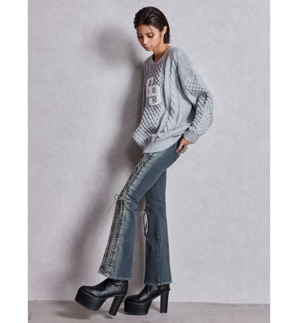 GYDA「ハイウエスト LEG 2WAY ECO FURサイドレースアップフレアデニムパンツ」|デニム|