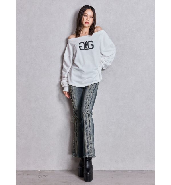 GYDA「ハイウエスト LEG 2WAY ECO FURサイドレースアップフレアデニムパンツ」|デニム|