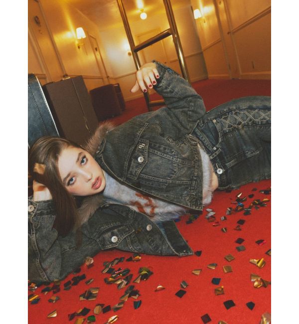 GYDA「ハイウエスト LEG 2WAY ECO FURサイドレースアップフレアデニムパンツ」|デニム|